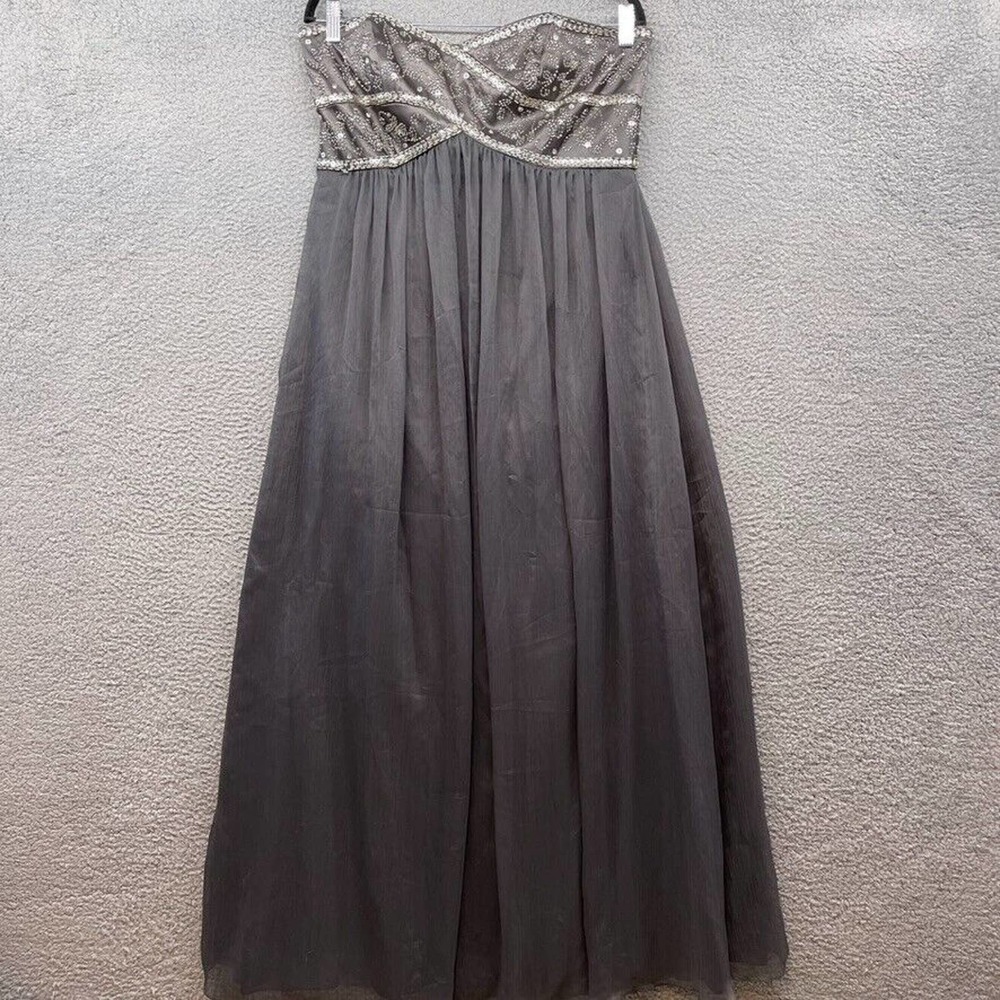 DB Studio Womens Strapless Dress Gray Maxi Sweetheart Neck Sequin Beaded Size 14